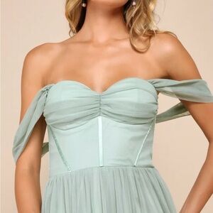 Lulu's Off-Shoulder Light Green Wedding Dress